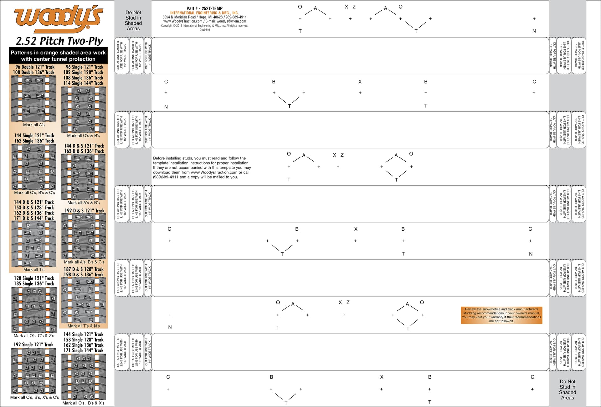 2.52" Pitch 2-Ply Stud Template