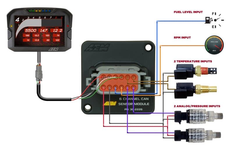AEM 6-Channel CAN Sensor Module for CD Carbon Dash with Bosch CAN 2.0b Support - Image 5
