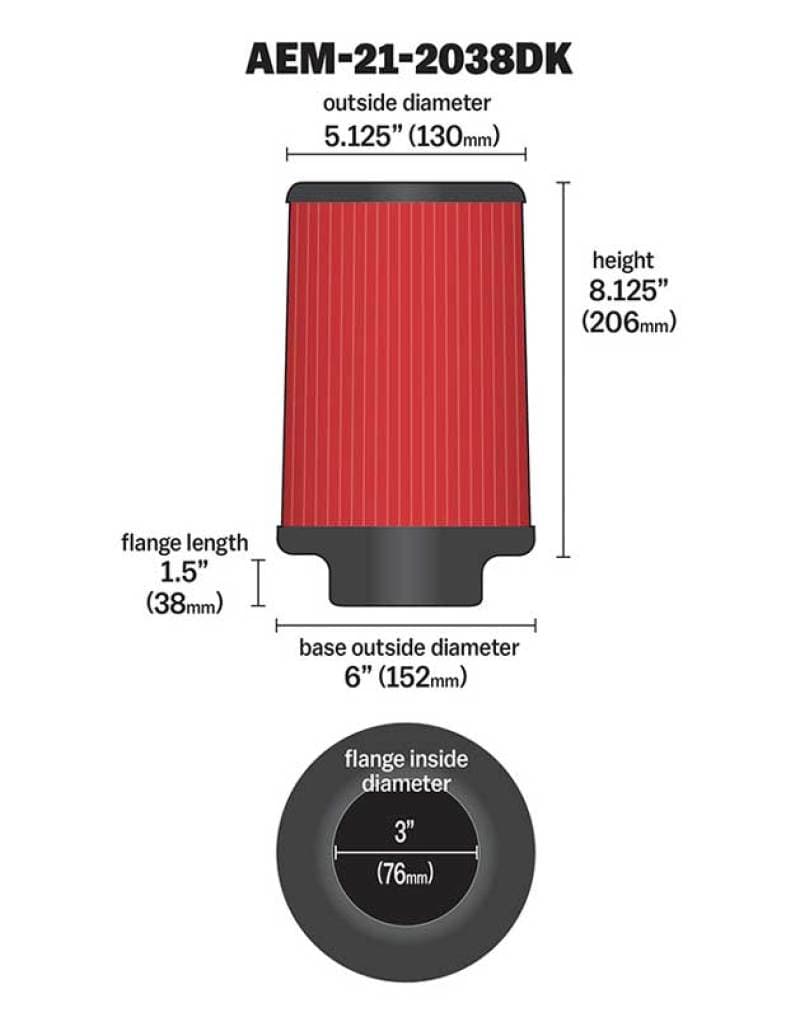 AEM Induction Dryflow Universal Clamp-On Air Filter Washable Synthetic - Image 4