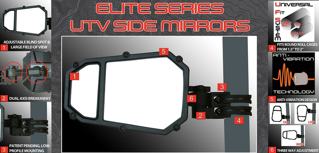 ATV TEK Elite Series UTV Side Mirror w/ Blindspot Technology & Dual Axis Breakaway
